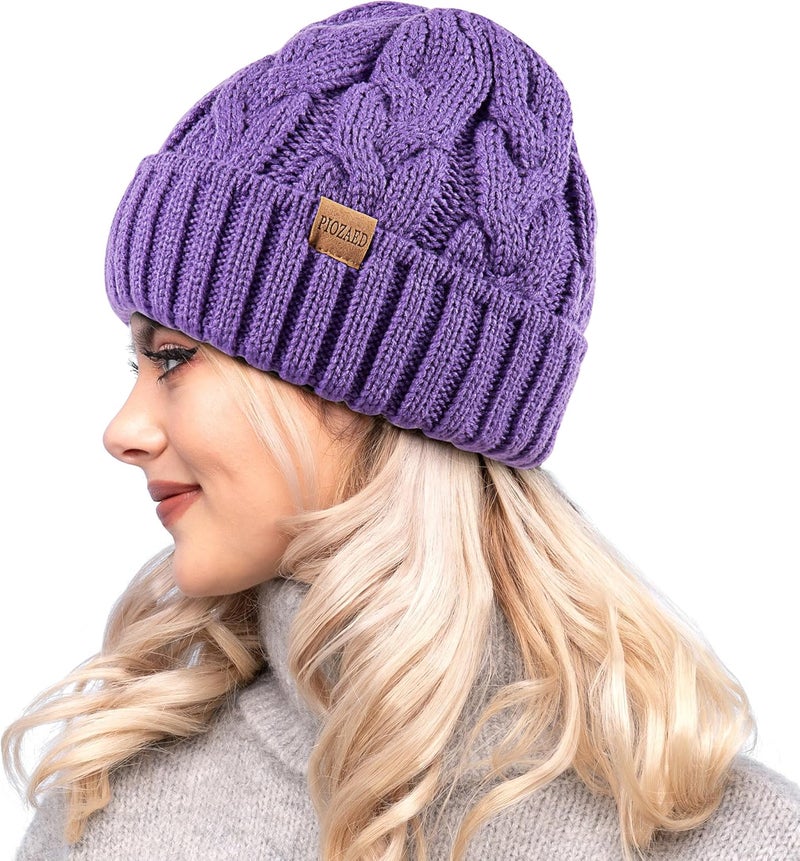 PIOZAED Womens Winter Knitted Beanie Hat Knit Warm Skull Cap Skull Cap Beanie for Women 2 Packs - Image 2